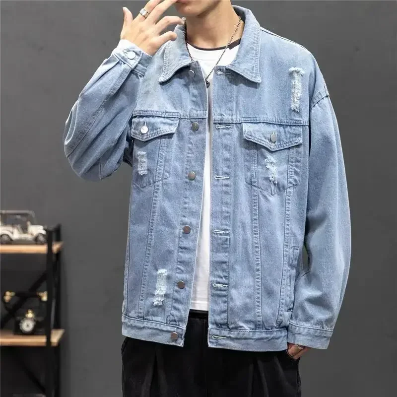 Abrigo vaquero para hombre, chaqueta vaquera con botones, informal, japonés, retro, holgado, nuevo, de una pieza, original, vintage, Joker, talla L, elástico, S