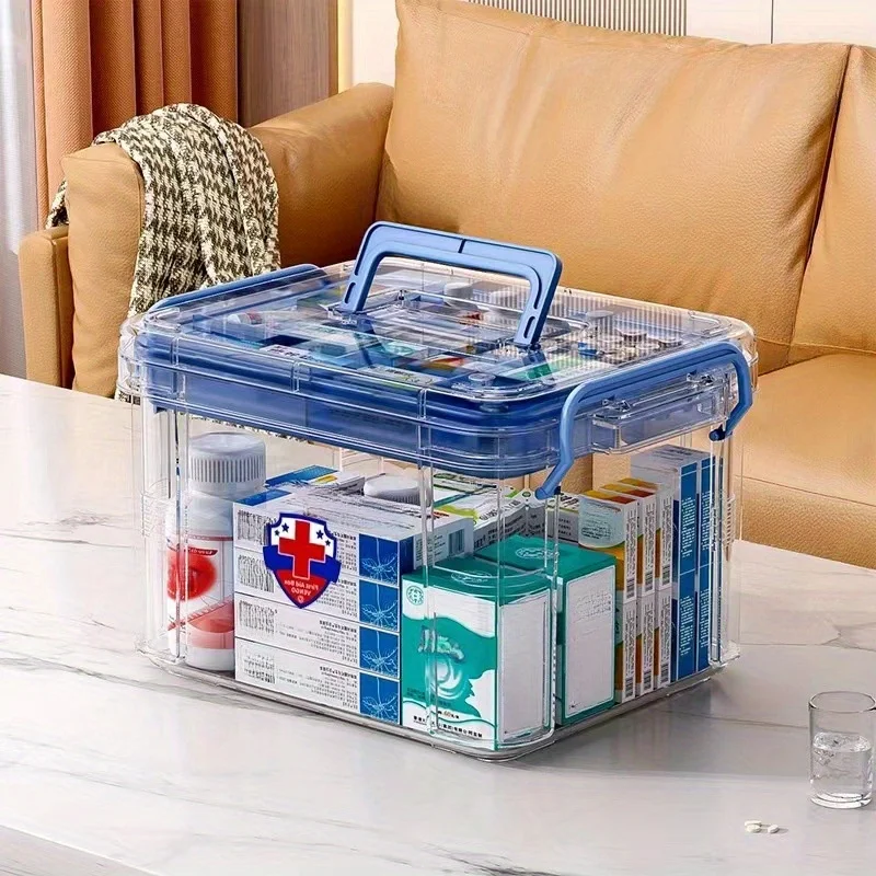 Modern Waterproof PVC Medicine Storage Box, Double-Layer, Stackable, Flip Top Closure, Rectangle Shape - Image 9