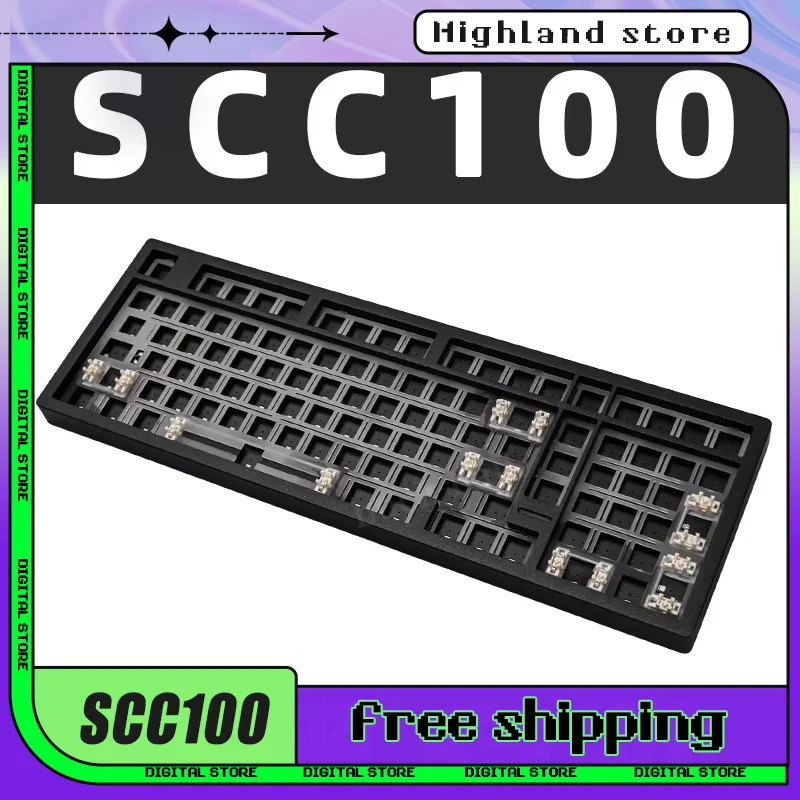 Scc100 기계식 키보드 키트, 3 가지 모드 무선 개스킷, RGB 알루미늄 합금 키보드, 핫 스왑 맞춤형 98%, 사무실 게임 키보드