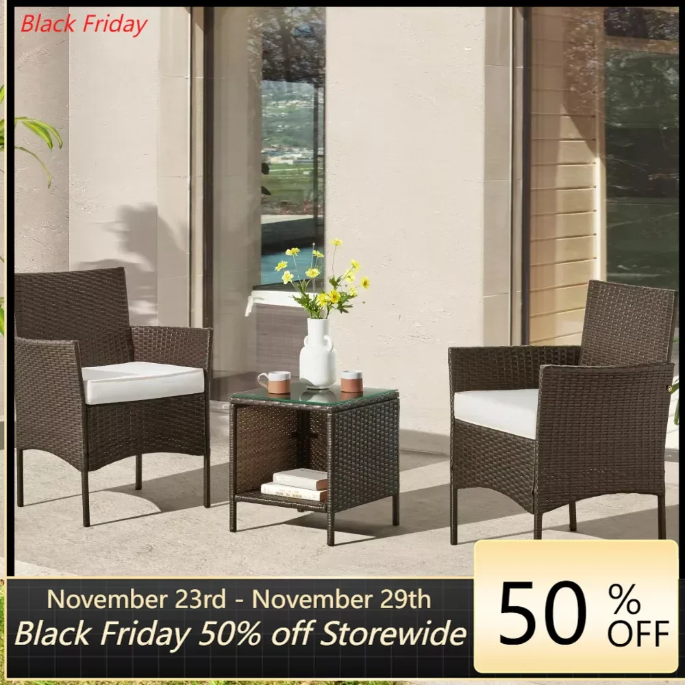 

Lavish Home 3-Piece Cushioned Rattan Outdoor Patio Furniture Set, Brown