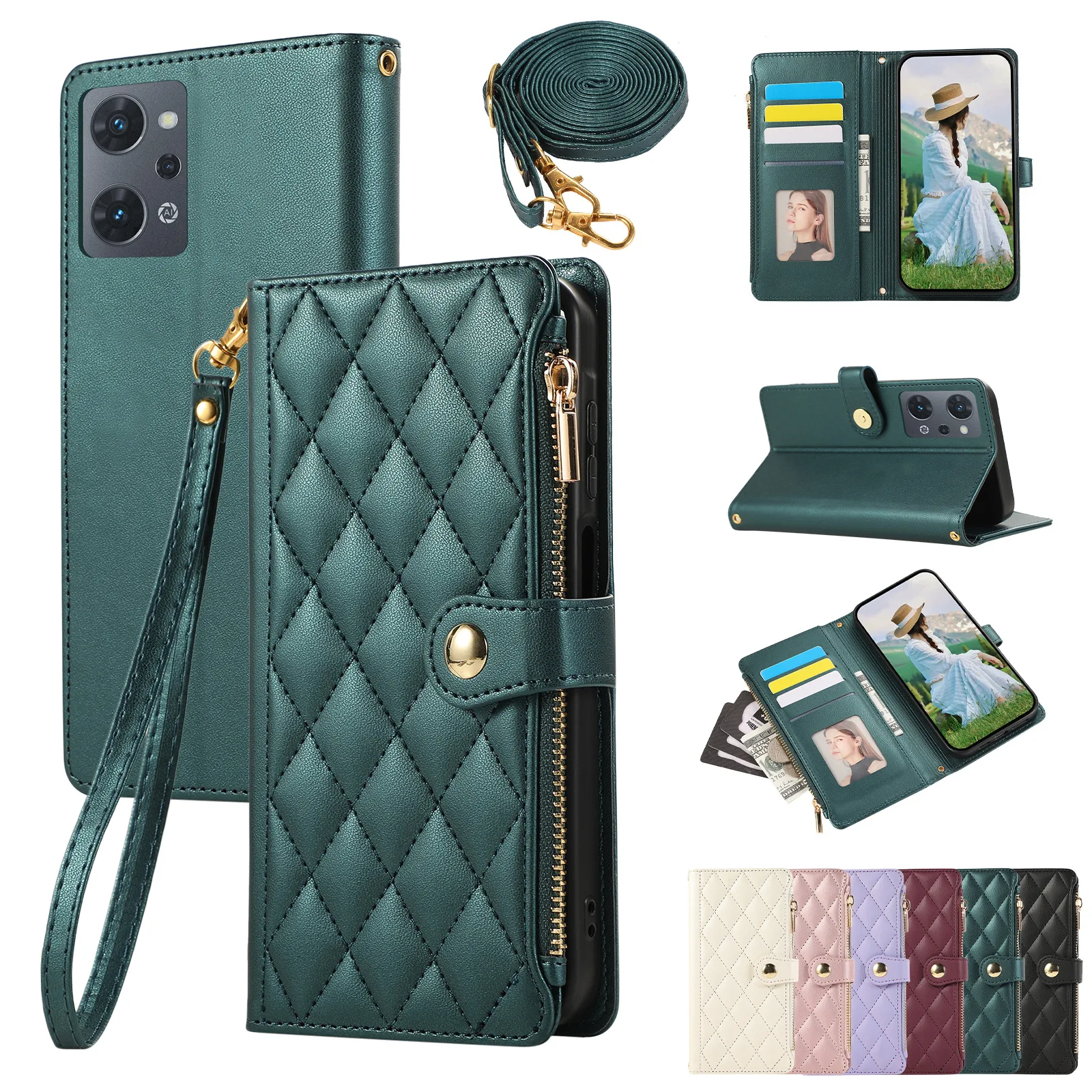 Crossbody Small Floral Print Multi-Color Chain Mobile Phone Leather Case
