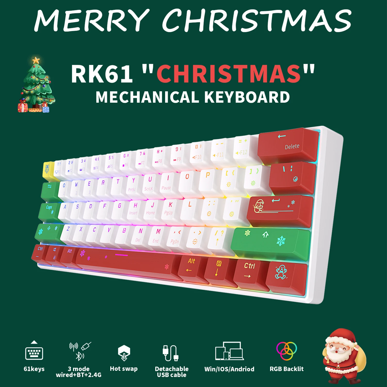 RK ROYAL KLUDGE RK61 Plus 2.4G Wireless Bluetooth Mechanical
