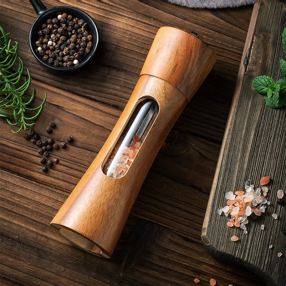Manual Salt and Pepper Grinder Mills Acrylic Wooden Sea Salt Pepper Grinder Spice Pepper Mill Seasoning Jar Kitchen Cooking Tool