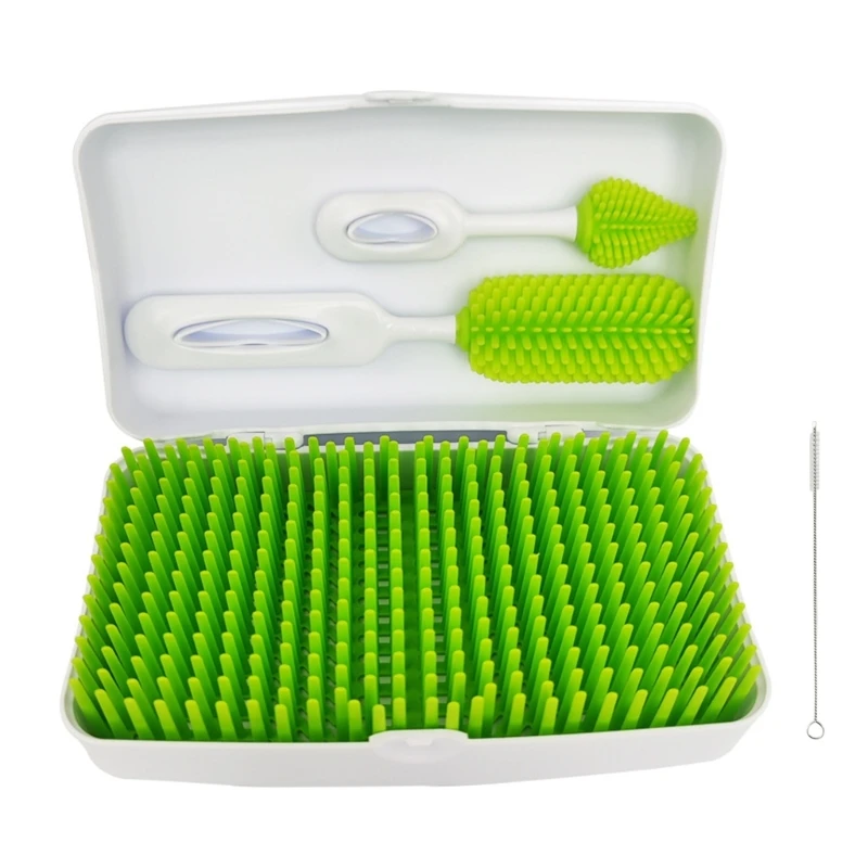 Q81A Baby Bottle Grass Drying Rack & Brush Set Portable Feeding Bottle