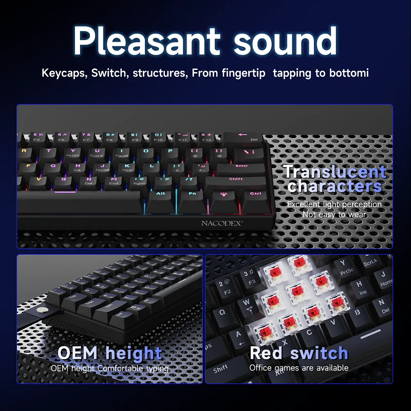 Ajazz nk61 teclado mecânico com fio 60% cores misturadas rgb hot