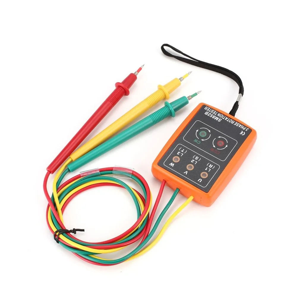 

3 Phase Rotation Tester Digital Phase Indicator Detector LED + Buzzer SM852B Phase Sequence Meter 60V~600V AC Voltage Test