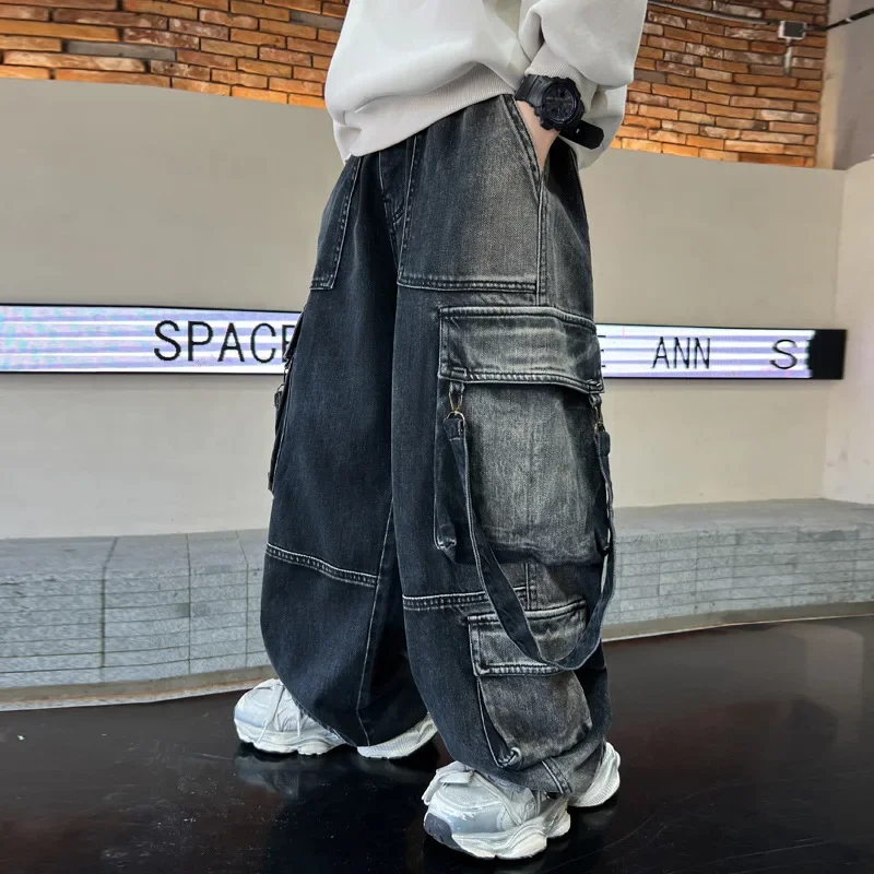 스트리트 댄스 팬츠 키즈 청바지 데님 카고 팬츠 한국 소년용 청바지 버전의 소..