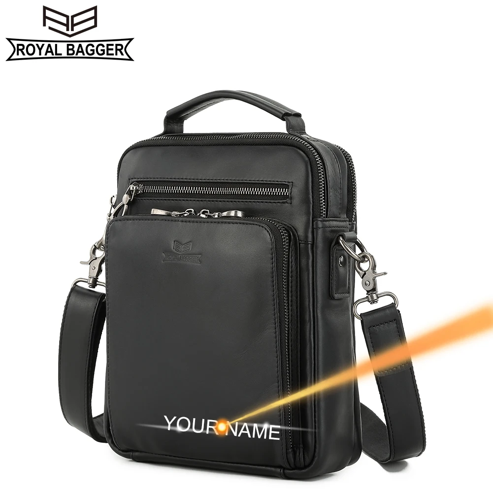 

Royal Bagger Crossbody Shoulder Bag for Men Genuine Cow Leather Fashion Messenger Bag Large Capacity Top Handle Bag Handbag 1346