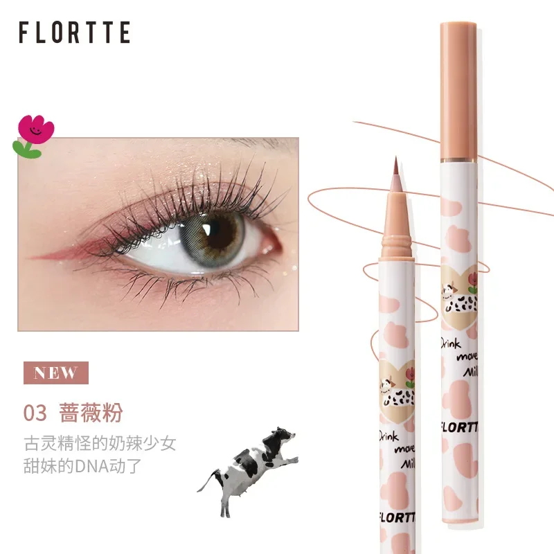 FLORTTE Liquid Eyeliner Lying Silkworm Eyelash Pen Quick Dry Waterproof Long-lasting Black Brown Eyeliner Pencil Cosmetic Makeup 4