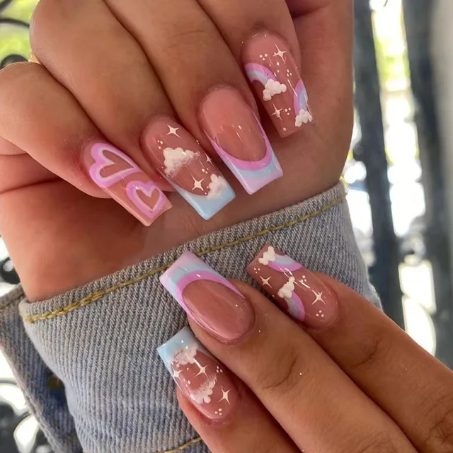 24pcs-Long-Ballerina-French-False-Nails-Love-Heart-Green-Halo-Dyed-Gold-Thread-Fake-Nail-Press jpg