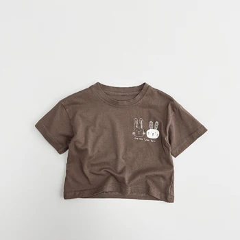 سترة أرنب كرتونية للأطفال ، بلوزة بأكمام قصيرة ، تي شيرت من القطن الخالص ، نسخة كورية ، من عمر 1 إلى 5 سنوات ، الصيف 6
