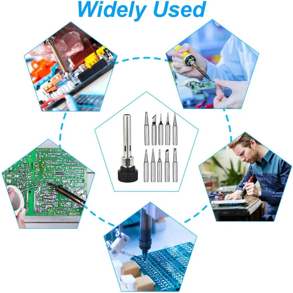 10 Piece Lead-Free Replaceable Soldering Iron Tip Set with Welding Sleeve