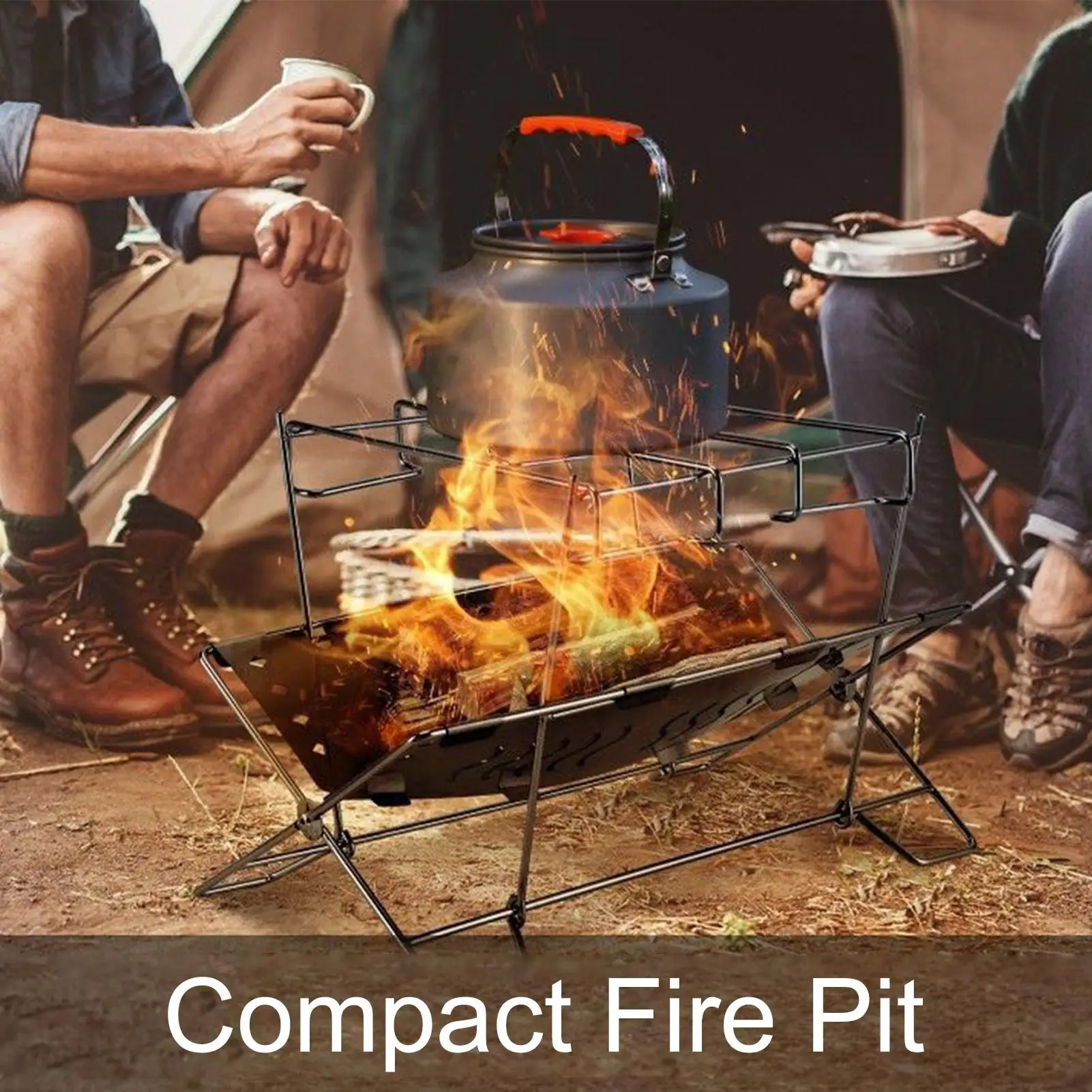 Folding Camping Campfire Grill Stainless Steel Firewood Stove Mini BBQ Rack Outdoor Fire Pit Portable Wood Stove Burner