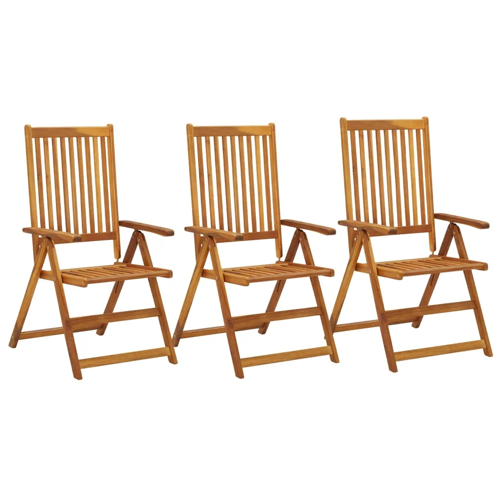 Outdoor Patio Reclining Chairs Deck Garden Outside Furniture Set Balcony Lounge Chair Decor 3 pcs Solid Acacia Wood