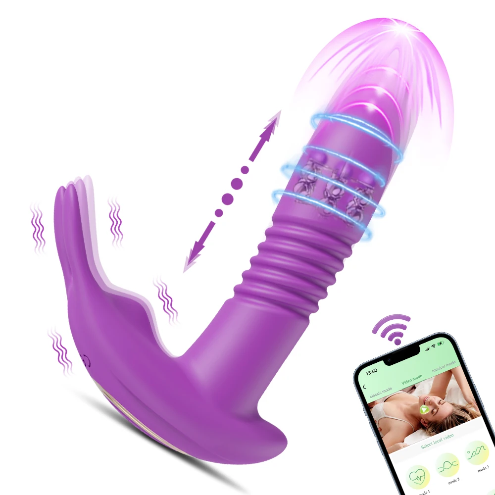 Vibratore Bluetooth Spinta per donne APP Dildo telescopico rotante Telecomando Punto G Massaggio Clitori_voghion.com