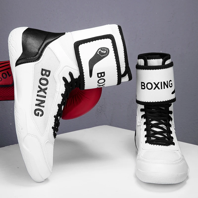 Hot Sale Boxing Shoes for Mens Indoor Big Size Fighting Shoes Black White Sport Man Designer Wrestling Boots Men