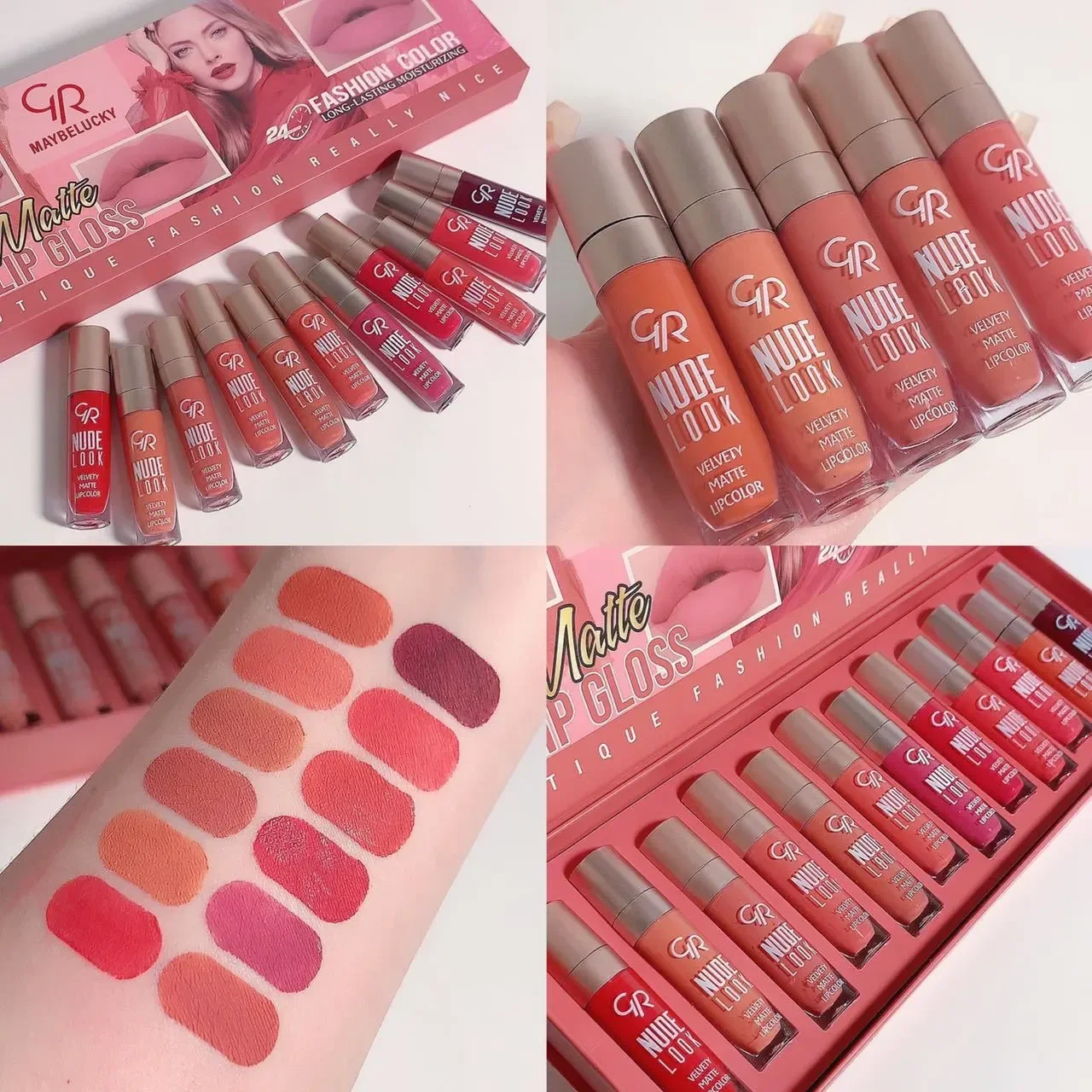 New 12PCS Lip Glaze Set Matte Mist Velvet Lip Gloss Set Long-Lasting Non-Stick Cup Non-Fading Lipstick Nude Liquid Lipstick