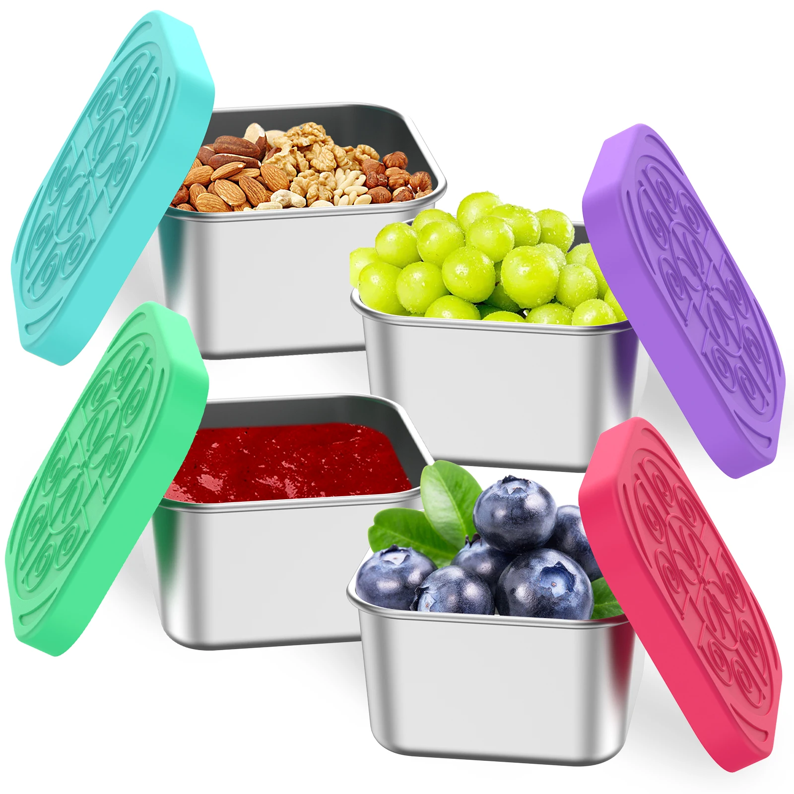 2/6oz Stainless Steel Snack Container Sauce Container with Silicone Lids Leakproof Portable Stackable Dressing Food Storage 4Pcs