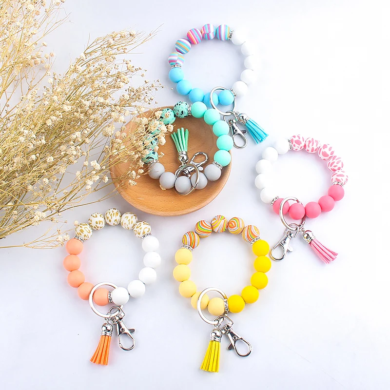 

1pc New Keychain Bracelet Keyring Women Tassel Silicone Colorful Charms Pendant Car Jewelry