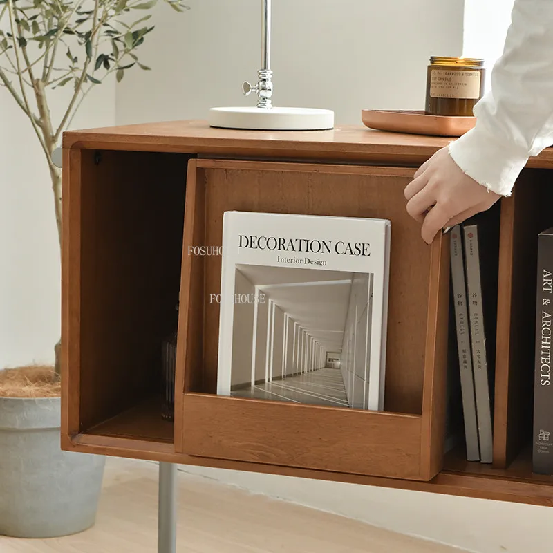 Japanese Solid Wood Office Furniture Magazine Racks Creative Study Book Storage Cabinets Modern Minimalist Apartment Bookcase T