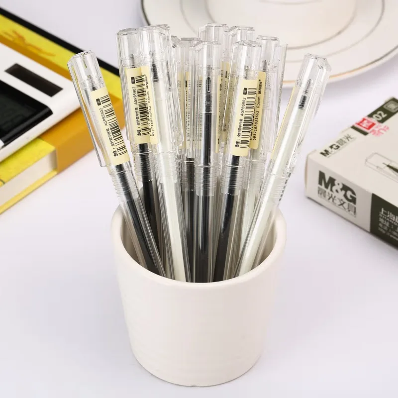 M&G 0.5mm 12pcs/box Black Gel Pen Draw Cap Full Barrel Transparent Barrel Signature Pen Flavor Series Gel Pen 4