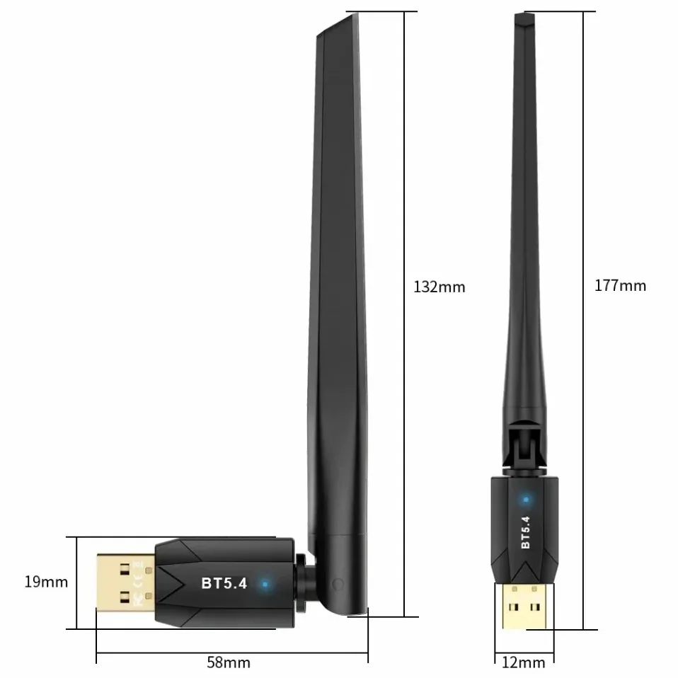 블루투스 5.4 USB 어댑터 낮은 대기 시간 무선 오디오 동글 150M 장거리 헤드폰 스피커 PC 윈도우 11 10