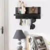 Decorative Key Holder for Wall with Shelf, Entryway Shelf with Hooks Holds Leashes, Jackets and Glasses – Sturdy Wood Key Holder 2