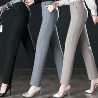 2025 Spring Fall Black Elegant Career Formal Suit Pants Women, Khaki Straight High Waist Loose Women's Work Trousers/cargo Pants