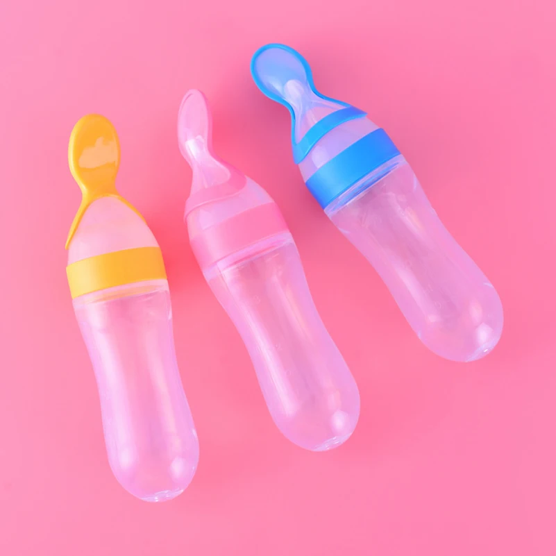 Squeezing Feeding Bottle Silicone Newborn Baby Training Rice Spoon Infant Cereal Food Supplement Feeder Safe Tableware Tools 4