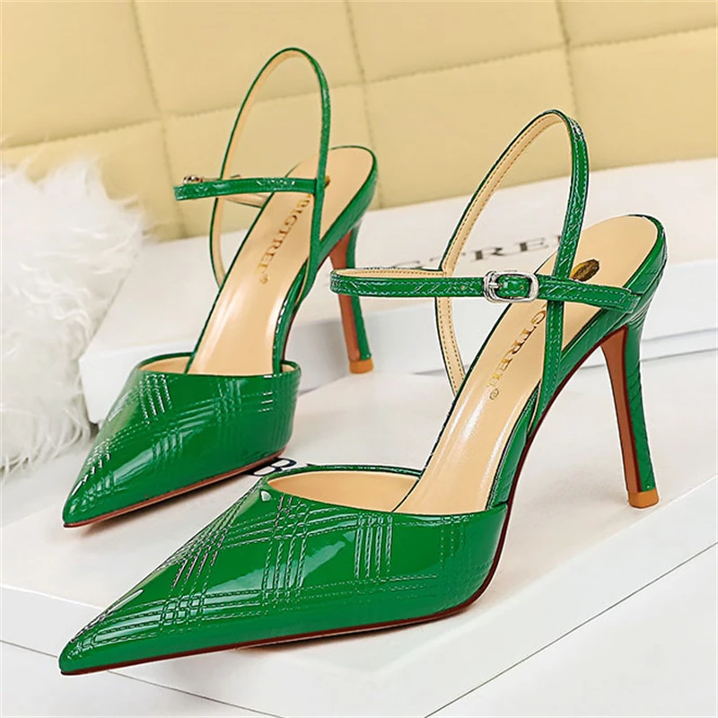 

BIGTREE New Summer Plaid Lacquer Fashion Light Pointed Toe Pumps Women's Office Shoes Sexy High Heels Sandals Zaptos Mujer