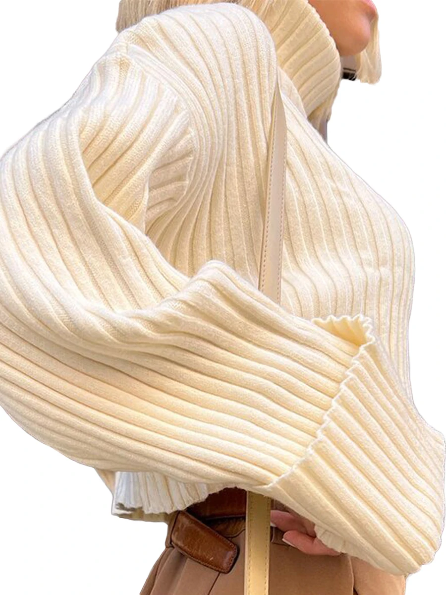 Women s Cozy Knit Turtleneck Sweater with Long Sleeves and Loose Fit Stylish Crop Top for Everyday Casual Wear