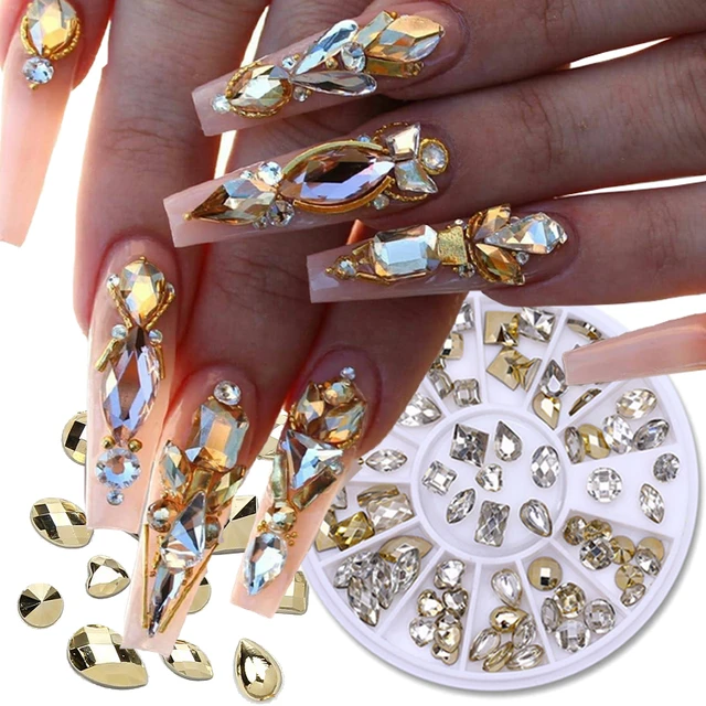1 Box Gold 3D Nail Art Rhinestones Mixed Shape Glass Crystal AB Flatback  Diamond Nail Tips