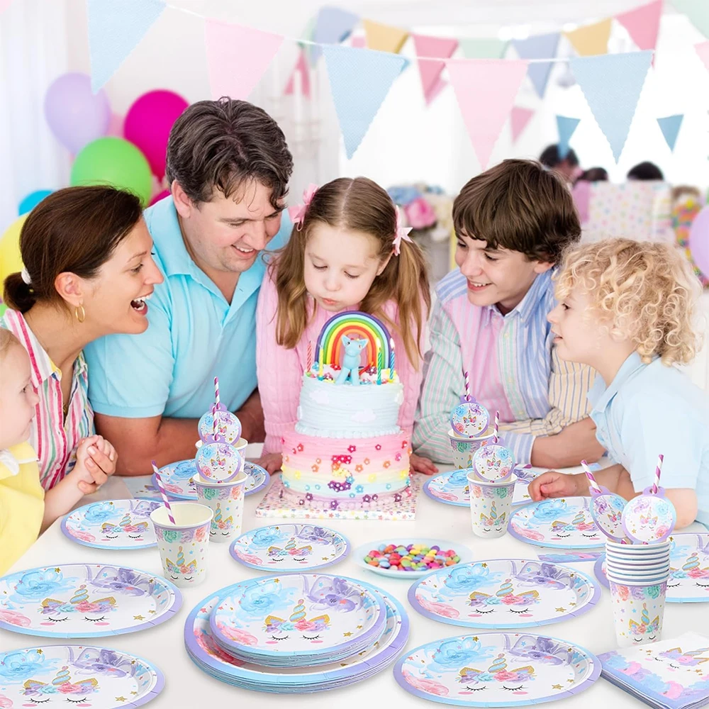 80 Pieces of Unicorn Birthday Decoration Tableware Unicorn Party Tableware Set for 16 Guests Party