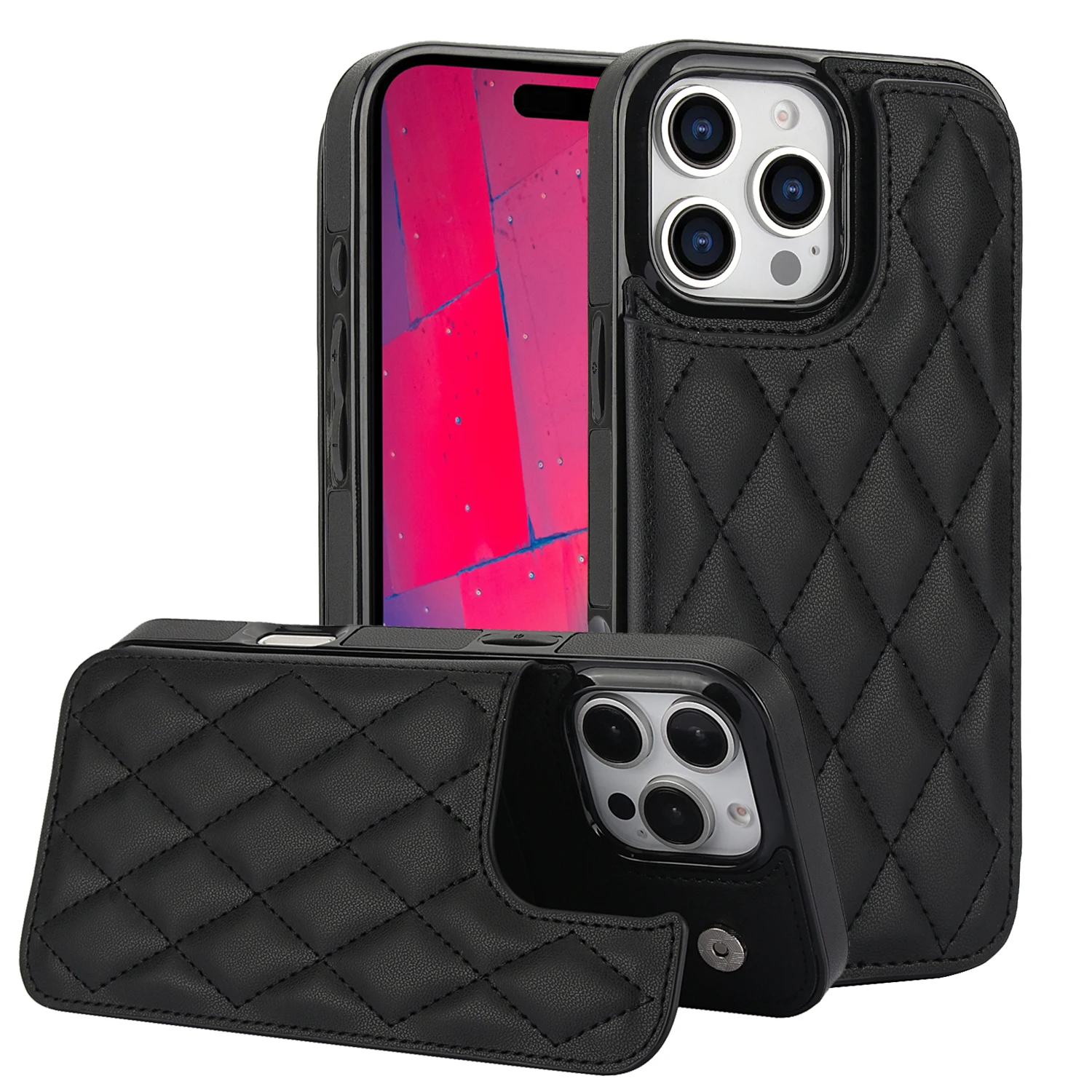 Lyxplånbok med korthållare Kickstand läderfodral för iPhone 16 15 14 11 Pro Max XS XR 7 8 Plus 13 12 Mini Skyddsfodral_voghion.com