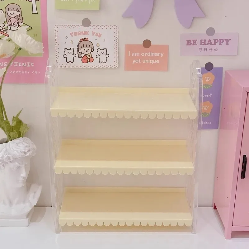 3-layer Flowers Edge Storage Shelf Desk Accessories Hand Toy Display Stand Office Supplies File Tray Organizer Storage Rack