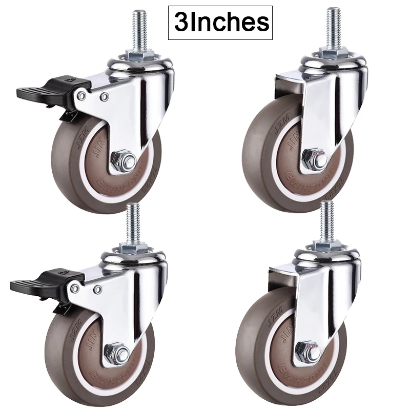 

4PCS 3'' Heavy Duty Universal Furniture Casters Rubber Silent Swivel Wheels Table/Cart/Industrial Equipment Wheel Loading 240KG