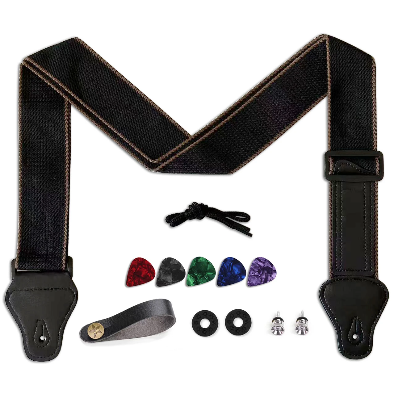 Guitar Strap for Acoustic Electric Bass Guitars Ukulele 11Pcs Cotton PU Leather Adjustable Length 33.46" to 53.14"