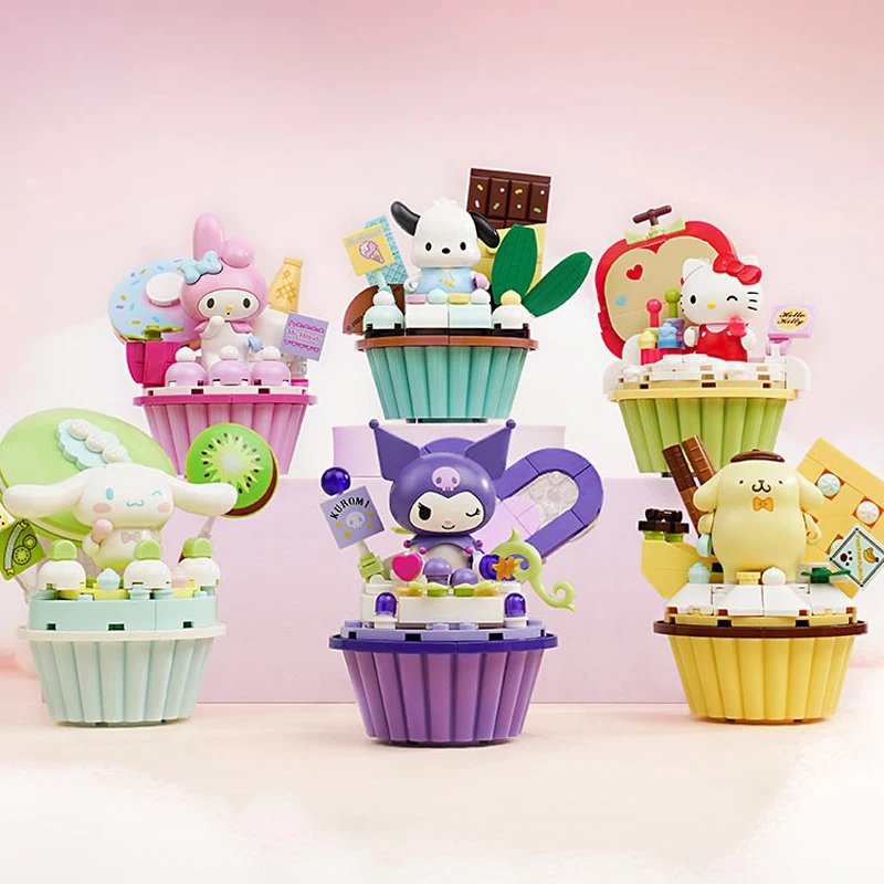 

Sanrio Hellokitty Kuromi Block Original Series Cartoon Cake Assembly Building Block Toys Cinnamoroll My Melody Girls Collection