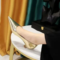 Women Comfortable 3.5cm High Heels Shallow Pointed Toe Work Pumps Lady Glossy Leather Low Heels 2024 Luxury Brand Designer Shoes - Image 2