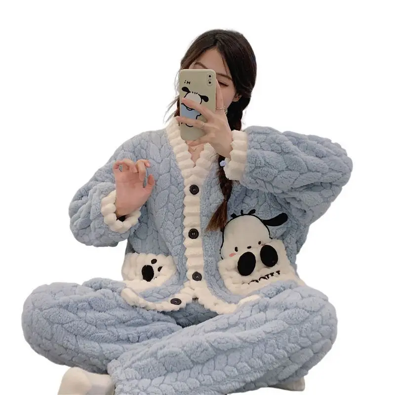 

Sanrio Coral Velvet Pajamas for Women Autumn and Winter Thickened Velvet Pachacco Flannel Home Wear Set