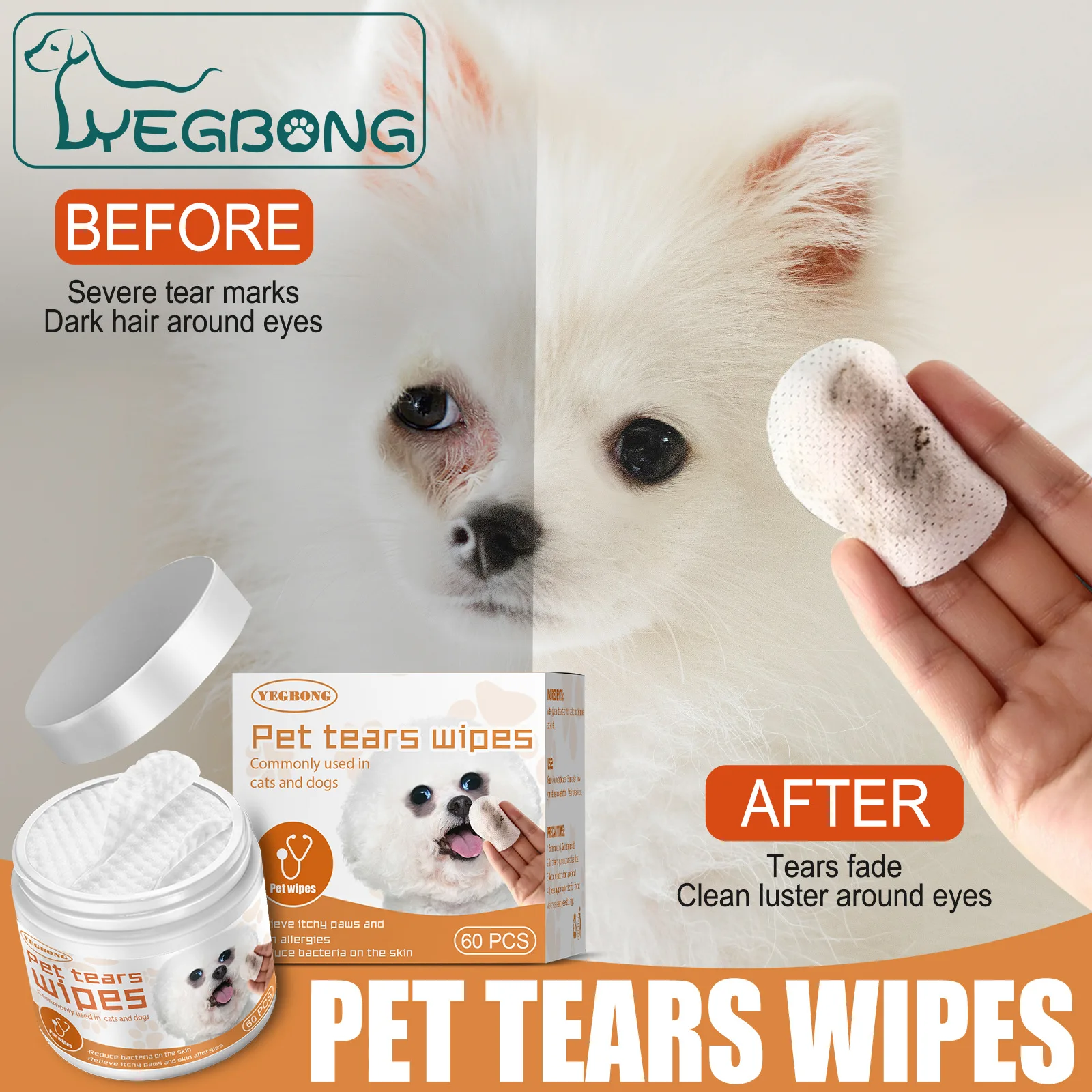 

Pet Wipes, Cotton Pads for Dogs, Cats, and Cats To Remove Tear Marks, Eye Cleaning, and Eye Stain Removal Cotton Pads