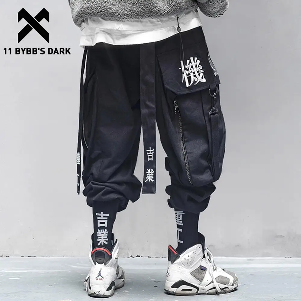 

11 BYBB'S DARK Multi Pocket Hip Hop Pants Men Ribbon Elastic Waist Harajuku Streetwear Joggers Mens Trousers Techwear Pants