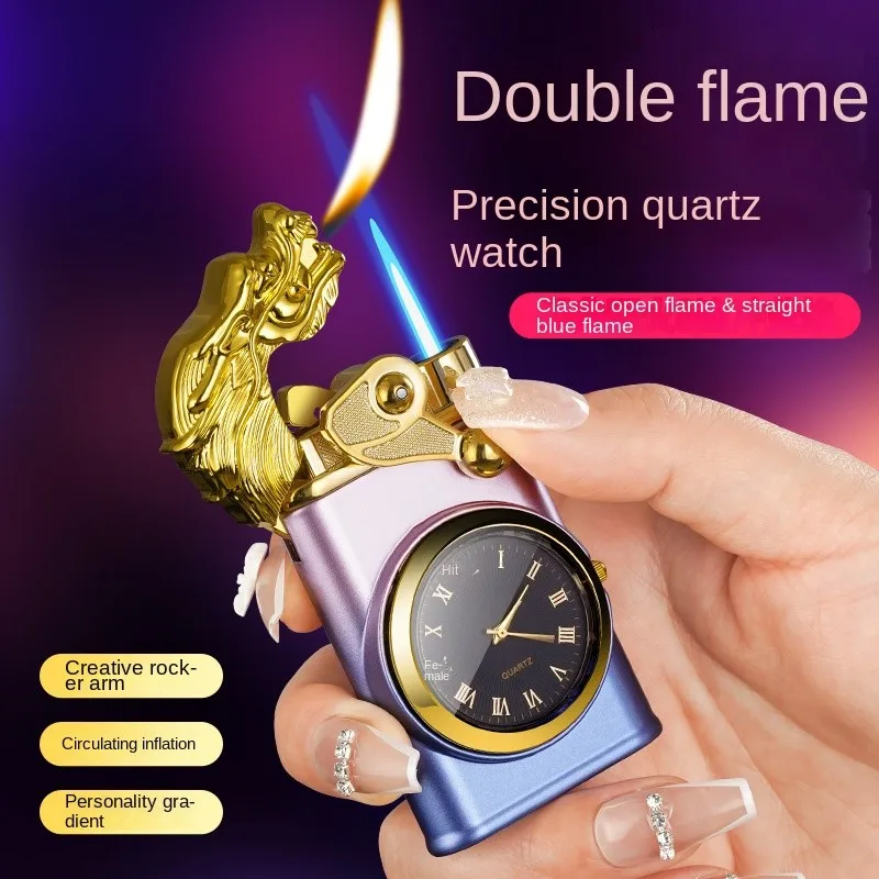 New Gradual Dragon Watch Rocker Arm Lighter Windproof Dual Fire Jet Inflatable Butane Flame Dragon Eagle Head Lighter Men's Gift