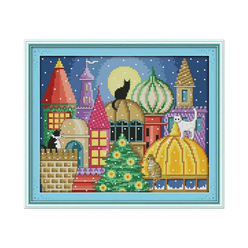 Kit Cross Stitch cat city cartoon 14ct 11ct count print canvas stitching embroidery DIY handmade needlework cross stitch kit
