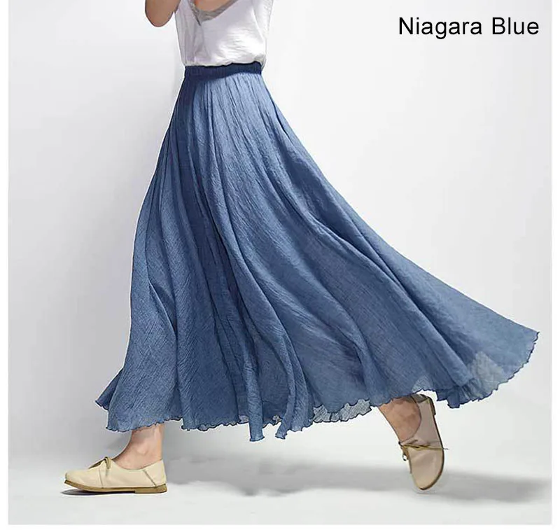 black skirt Women's Elegant High Waist Linen Maxi Skirt 2021 Summer Ladies Casual Elastic Waist 2 Layers Skirts saia feminina 20 Colors SK53 nike skirt