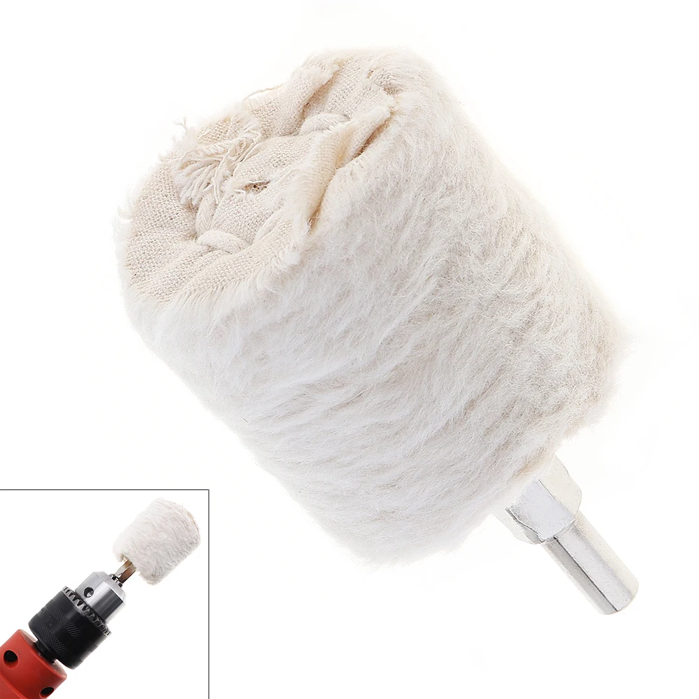 

2 Inch Cylinder Shape White Cloth Polishing Wheel Mirror Polishing Buffer Cotton Pad 6mm Shank Diameter for Polishing Grinding