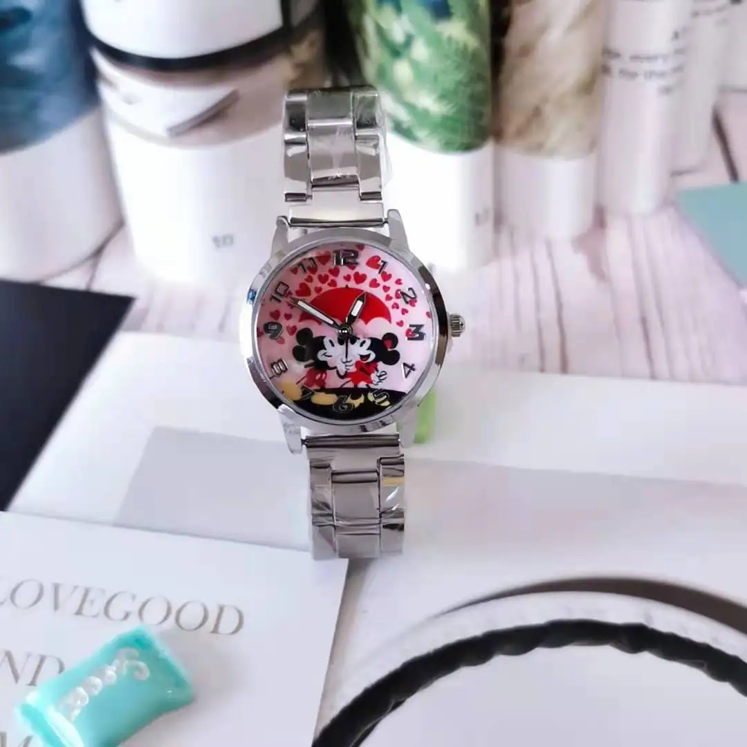 Children's Watch Disney Mickey Minnie Cute Boy Girl Cartoon Mickey Mouse Stainless Steel Waterproof Quartz Watch Birthday Gifts 5