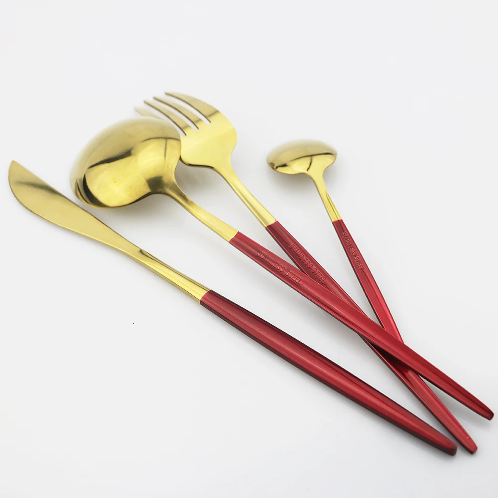 Stainless Steel Cutlery Set Cutlery Set Western Style Cutlery Set Picnic Cutlery Set Portable 4Pcs Dinnerware Set Stainless Steel Tableware Cutlery Western Knife Fork TeaSpoon Kitchen Dinner Flatware Set with Bag