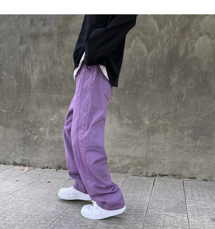 Description Picture 6 of itemKorean Fashion Men Jeans Purple Green Loose Straight Vintage Casual Streetwear Skateboard Dance Denim Cargo Baggy Pants