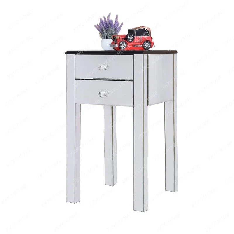 

Simple Bedroom Bedside Table Storage Bed Side Cabinet Glass Furniture Table Mirror Bedside Table